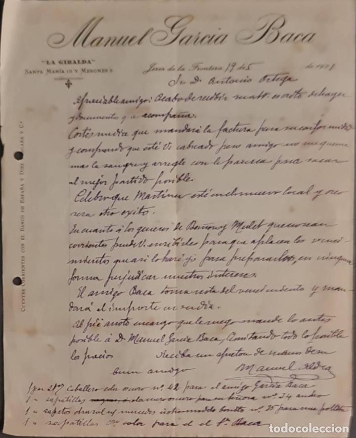 Lettere commerciali: Manuel Garc&iacute;a Baca. La Giralda. Jerez de la Frontera. Espa&ntilde;a 1921