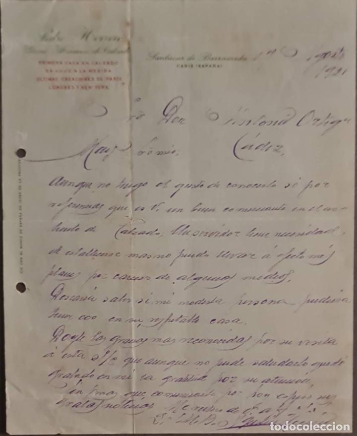 Lettere commerciali: Pedro Herrero. Gran almac&eacute;n de calzado. Sanl&uacute;car de Barrameda. Espa&ntilde;a 1921