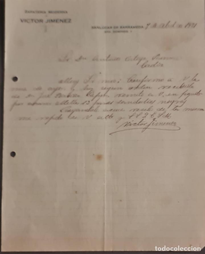 Lettere commerciali: Victor Jim&eacute;nez. Zapater&iacute;a moderna. Sanl&uacute;car de Barrameda. Espa&ntilde;a 1921
