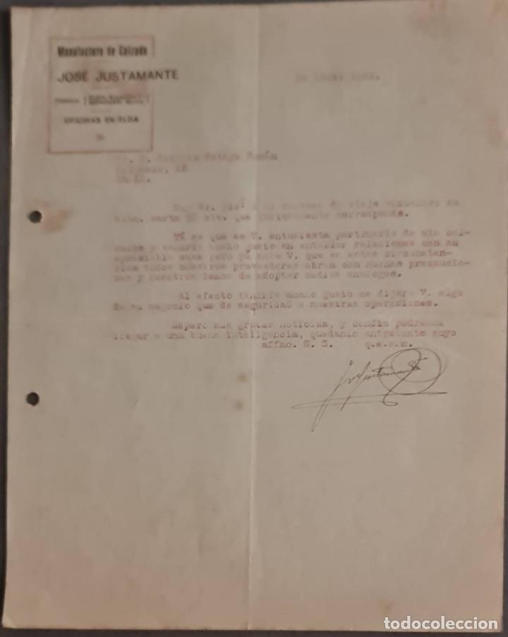 Lettere commerciali: Jos&eacute; Justamante. Manufactura del calzado. Elda. Espa&ntilde;a 1921