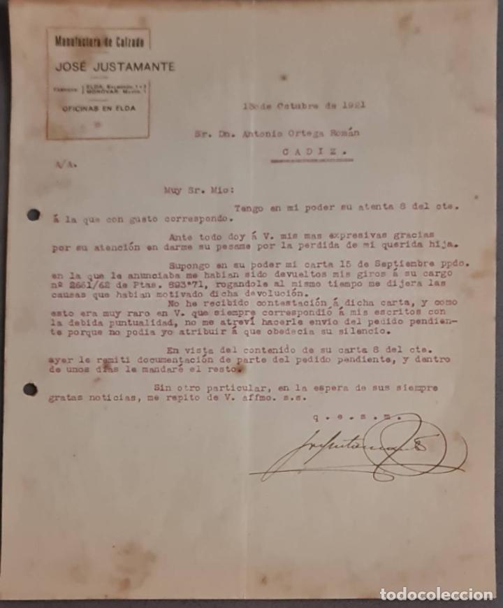 Lettere commerciali: Jos&eacute; Justamante. Manufactura del calzado. Elda. Espa&ntilde;a 1921