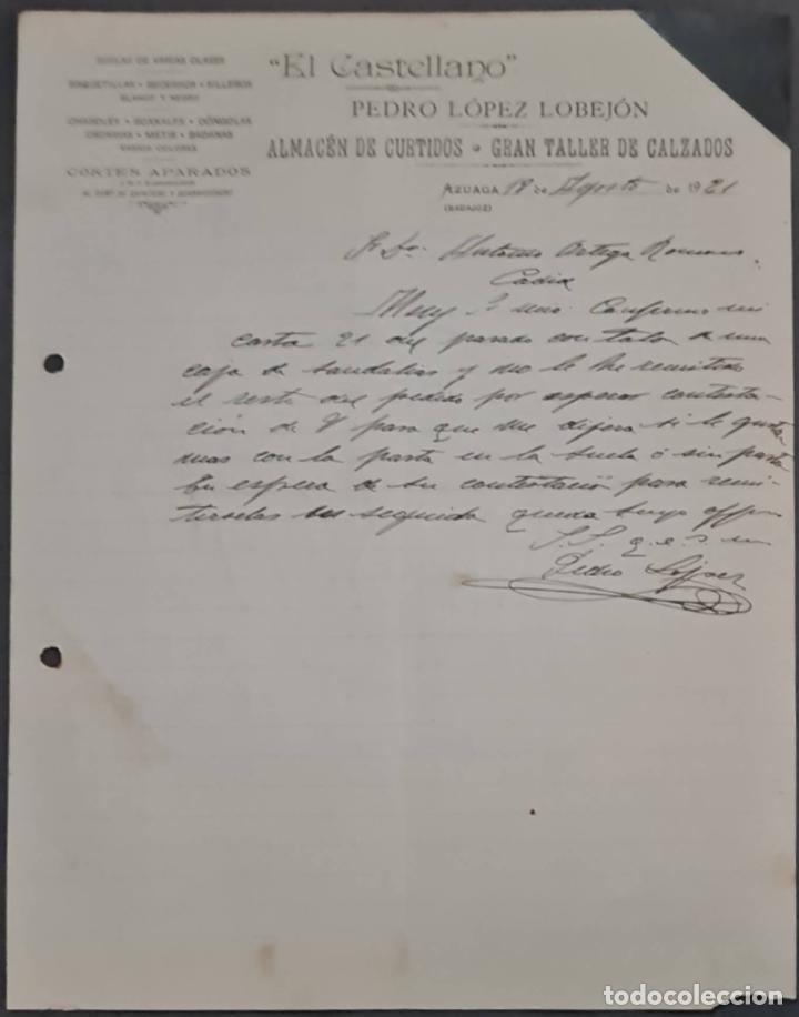 Lettere commerciali: Pedro L&oacute;pez Lobej&oacute;n. El Castellano. Almac&eacute;n de curtidos y taller de calzados. Badajoz. Espa&ntilde;a 1921
