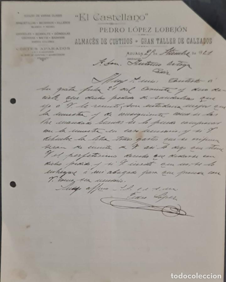 Lettere commerciali: Pedro L&oacute;pez Lobej&oacute;n. El Castellano. Almac&eacute;n de curtidos y taller de calzados. Badajoz. Espa&ntilde;a 1921