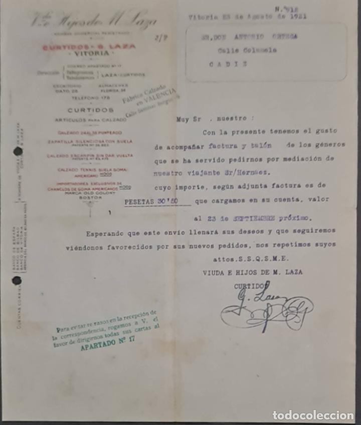 Lettere commerciali: Vda. e hijos de M. M. Laza. Curtidos. Vitoria. Espa&ntilde;a 1921