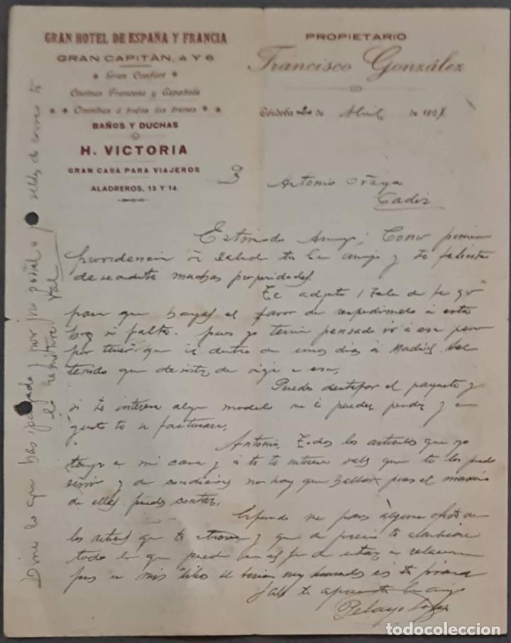 Lettere commerciali: Franc&iacute;sco Gonz&aacute;lez. Gran Hotel de Espa&ntilde;a y Francia. C&oacute;rdoba. Espa&ntilde;a 1921