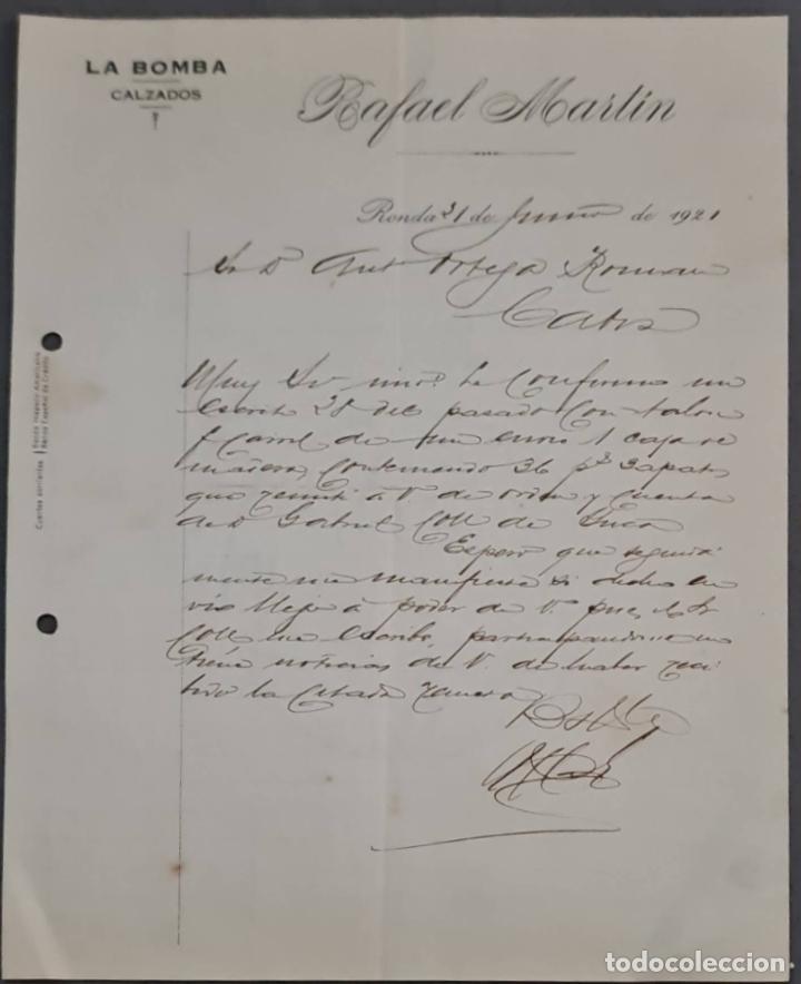 Cartas comerciais: Rafael Martin. La Bomba. Calzados. Ronda. Espa&ntilde;a 1921