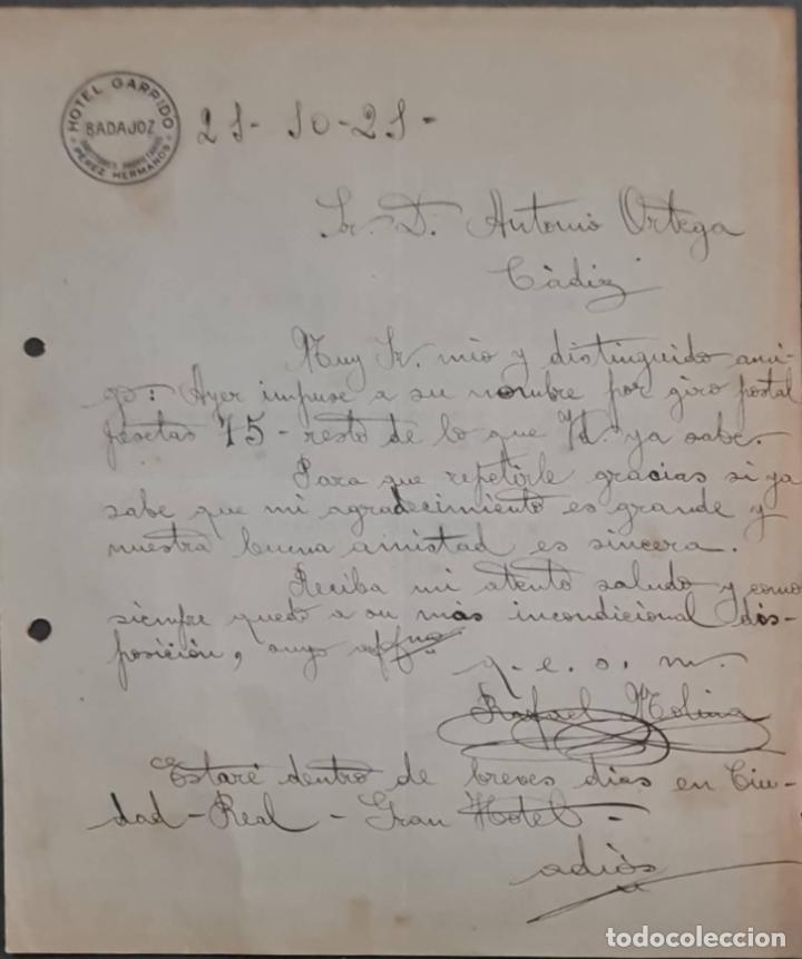 Cartas comerciais: P&eacute;rez Hermanos. Directores y Propietarios. Hotel Garrido. Badajoz. Espa&ntilde;a 1921