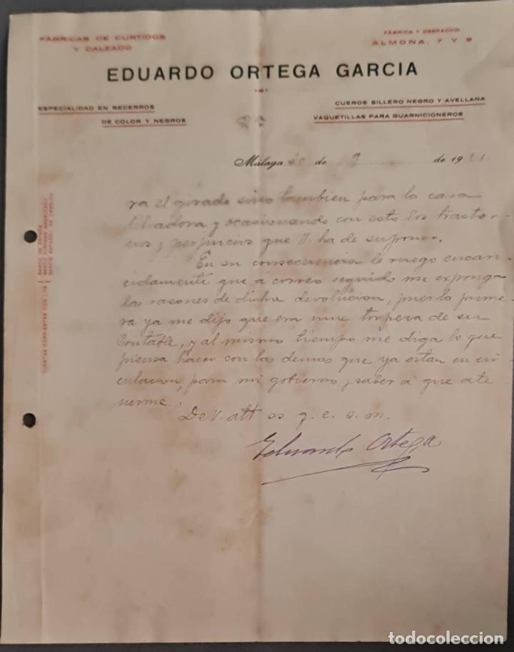 Cartas comerciais: Eduardo Ortega Garc&iacute;a. F&aacute;brica de curtidos y calzados. M&aacute;laga. Espa&ntilde;a 1921