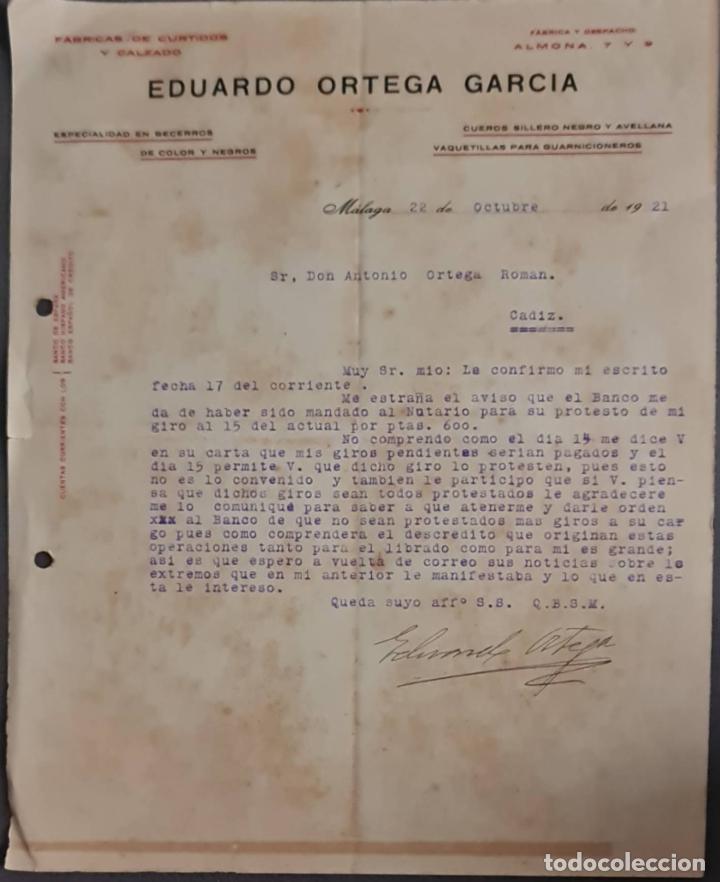 Cartas comerciais: Eduardo Ortega Garc&iacute;a. F&aacute;brica de curtidos y calzados. M&aacute;laga. Espa&ntilde;a 1921