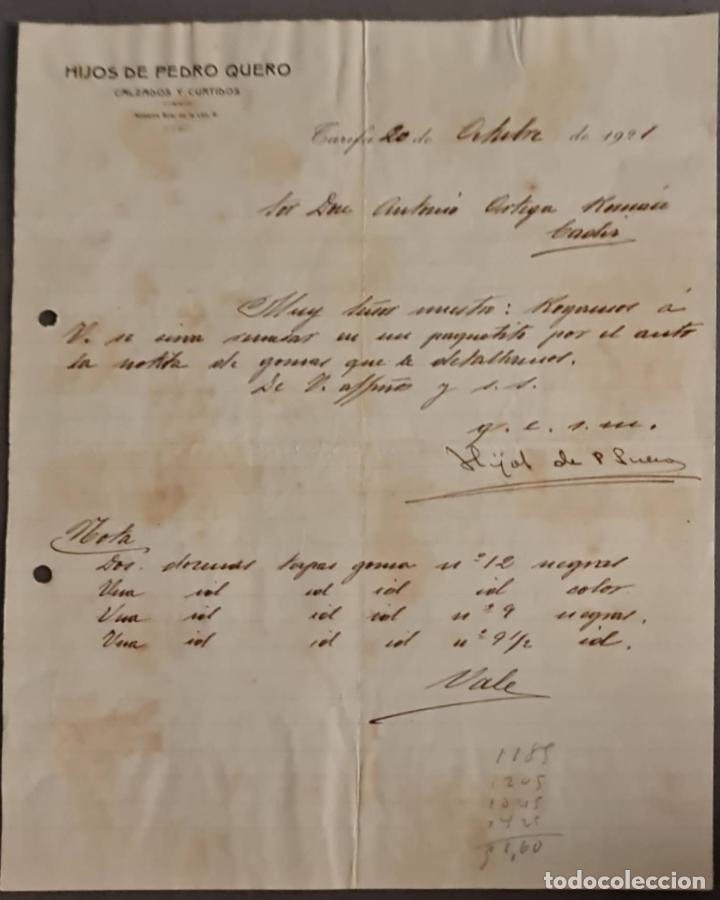 Cartas comerciais: Hijos de Pedro Quero. Calzados y Curtidos. Tarifa. Espa&ntilde;a 1921