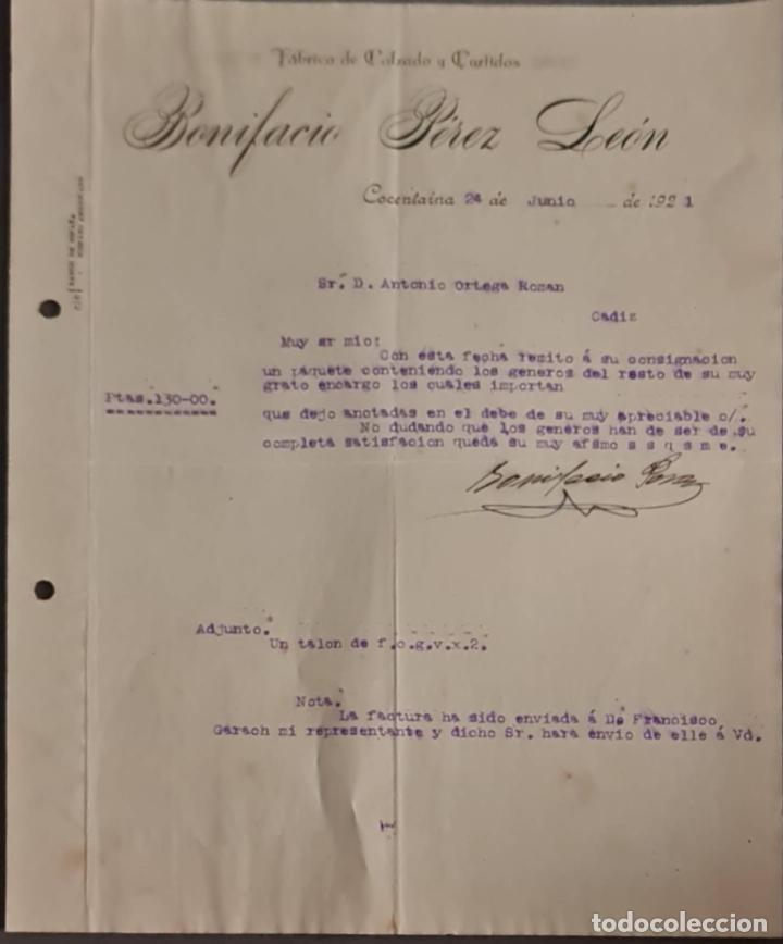 Cartas comerciais: Bonifacio P&eacute;rez Le&oacute;n. F&aacute;brica de calzado y Curtidos. Cocentaina. Espa&ntilde;a 1921