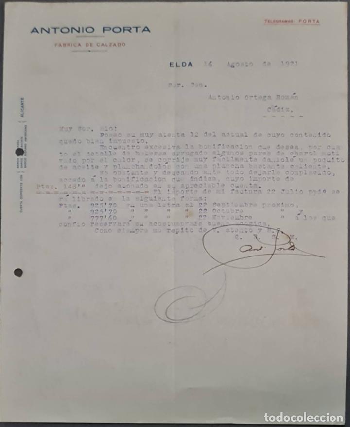Cartas comerciais: Antonio Porta. F&aacute;brica de calzado. Elda. Espa&ntilde;a 1921