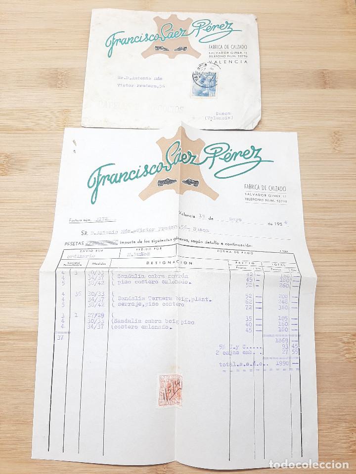 Cartas comerciais: CARTA COMERCIAL FACTURA, FABRICA DE CALZADO FRANCISCO SAEZ PEREZ ( VALENCIA ) A&Ntilde;OS 50.