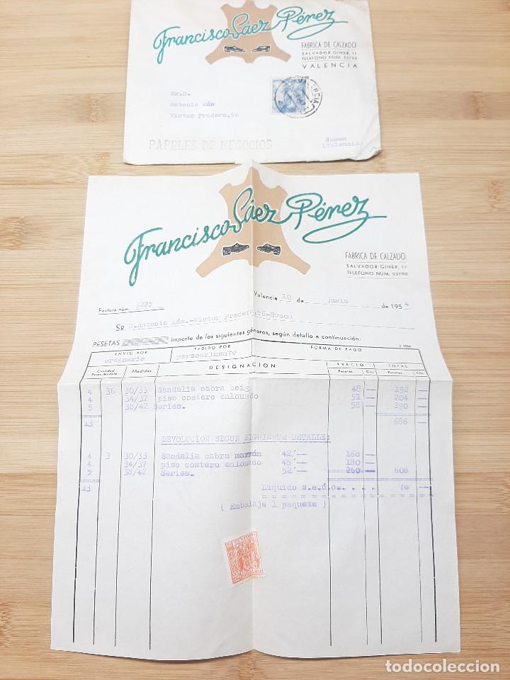 Cartas comerciais: CARTA COMERCIAL FACTURA, FABRICA DE CALZADO FRANCISCO SAEZ PEREZ ( VALENCIA ) A&Ntilde;OS 50.