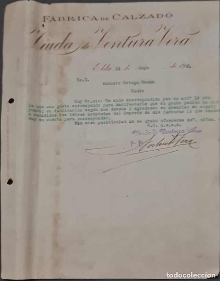Cartas comerciales: Viuda de Ventura Vera. F&aacute;brica de calzado. Elda. Espa&ntilde;a 1921