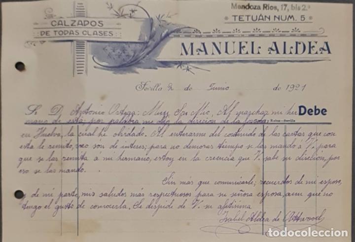Cartas comerciales: Manuel Aldea. Calzados de todas clases. Sevilla. Espa&ntilde;a 1921
