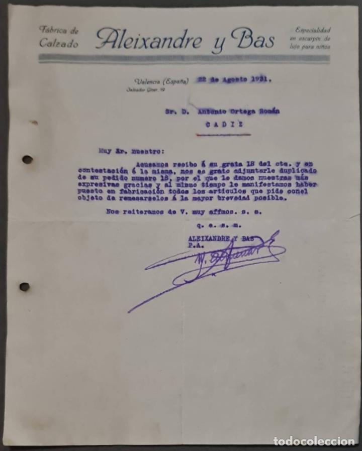 Cartas comerciales: Aleixandre y Bas. F&aacute;brica de calzado. Valencia. Espa&ntilde;a 1931