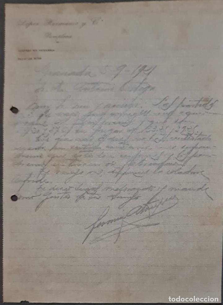 Cartas comerciales: L&oacute;pez Hermanos y Comp&ordf;. Almac&eacute;n de curtidos. Pamplona. Espa&ntilde;a 1921