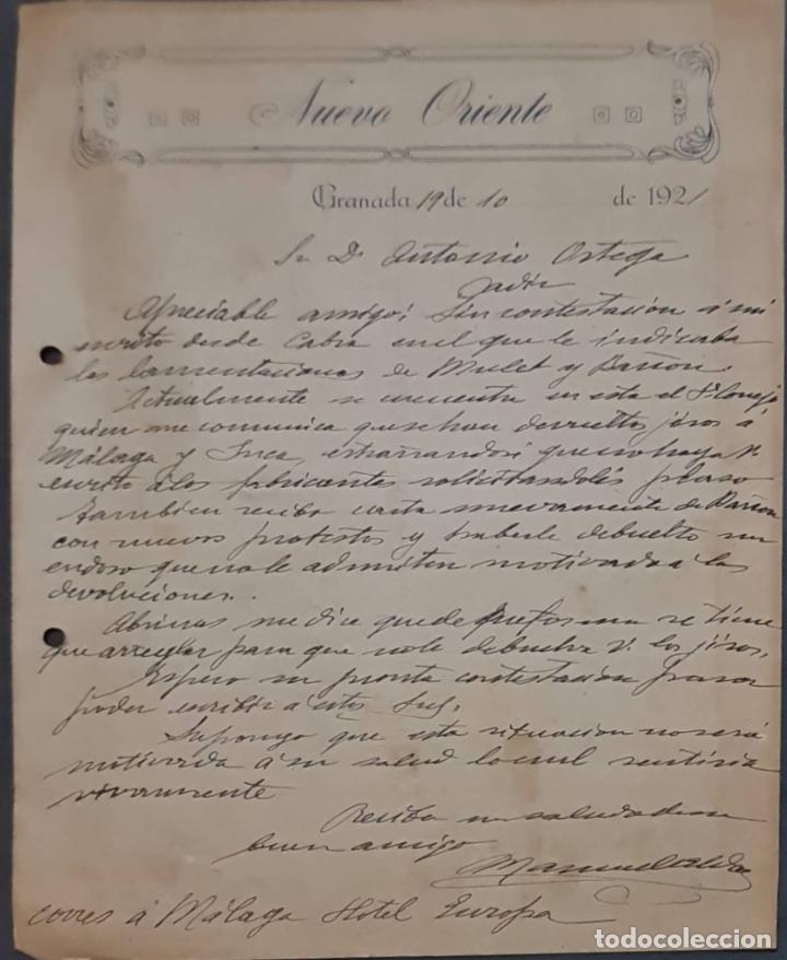 Cartas comerciales: Nuevo Oriente. . Granada. Espa&ntilde;a 1921