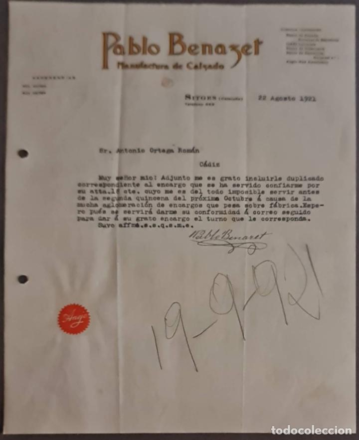 Cartas comerciales: Pablo Benazer. Manufactura del calzado. Sitges. Catalu&ntilde;a. Espa&ntilde;a 1921