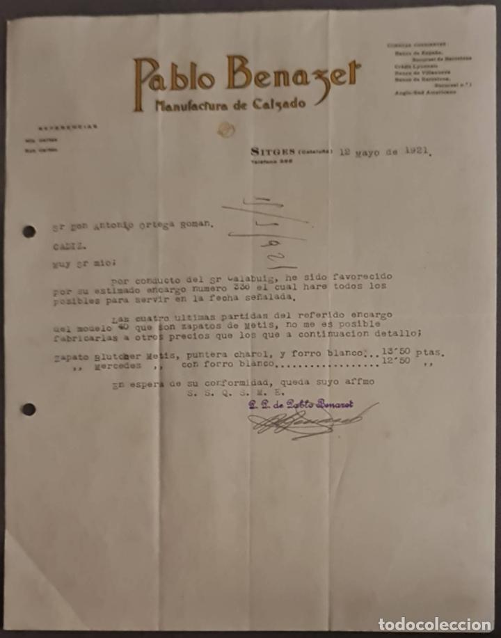 Cartas comerciales: Pablo Benazer. Manufactura del calzado. Sitges. Catalu&ntilde;a. Espa&ntilde;a 1921