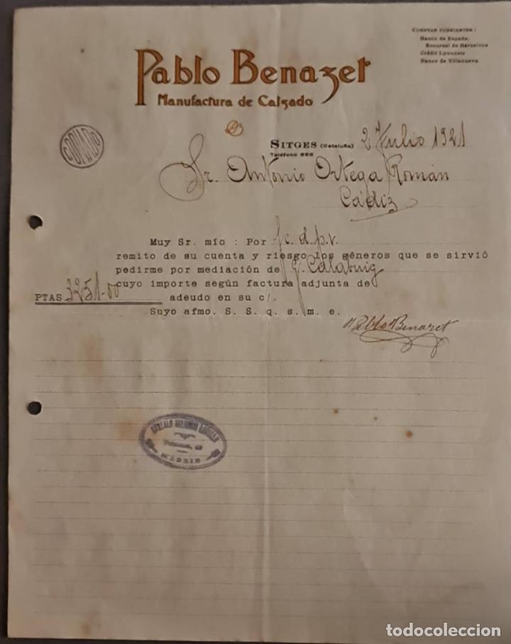 Cartas comerciales: Pablo Benazer. Manufactura del calzado. Sitges. Catalu&ntilde;a. Espa&ntilde;a 1921
