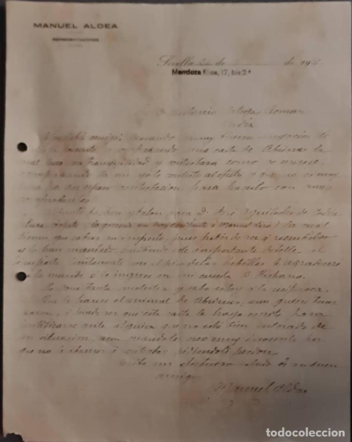 Cartas comerciales: Manuel Aldea. Calzados de todas clases. Sevilla. Espa&ntilde;a 1921