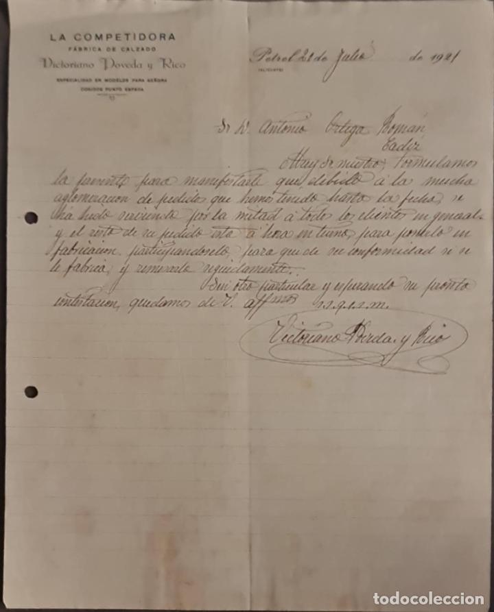 Cartas comerciais: Victoriano Poveda y Rico. LA Competidora. F&aacute;brica de calzado. Petrel. Alicante. Espa&ntilde;a 1921