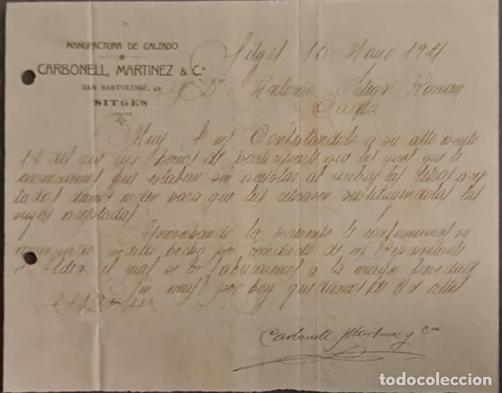 Cartas comerciales: Carbonell, Martinez & C&ordf;. Manufactura de calzado. Sitges. Espa&ntilde;a 1921