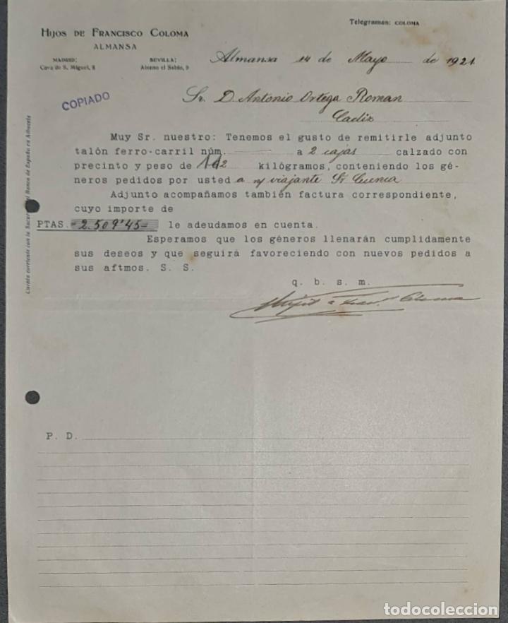 Commercial Letters: Hijos de Franc&iacute;sco Coloma. Almansa. Espa&ntilde;a 1921