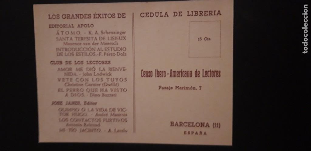 Cartas comerciais: 1 TARJETA POSTAL **. RESPUESTA COMERCIAL. CENSO IBERO - AMERICANAO DE LECTORES ..BARCELONA **