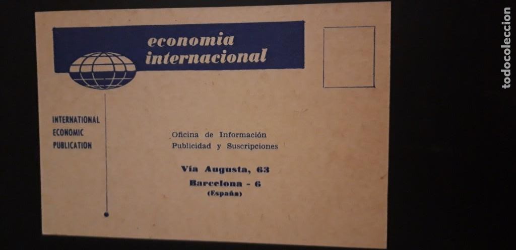 Cartas comerciais: 1 TARJETA POSTAL **. RESPUESTA COMERCIAL. ECONOMIA INTERNACIONAL. BARCELONA . ** 1959