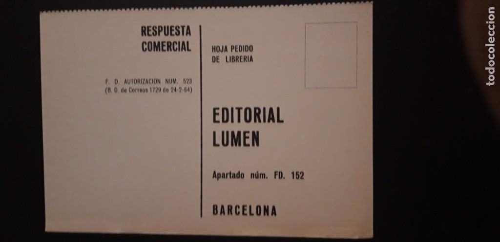Cartas comerciais: 1 TARJETA POSTAL **. RESPUESTA COMERCIAL. EDITORIAL LUMEN . BARCELONA . **