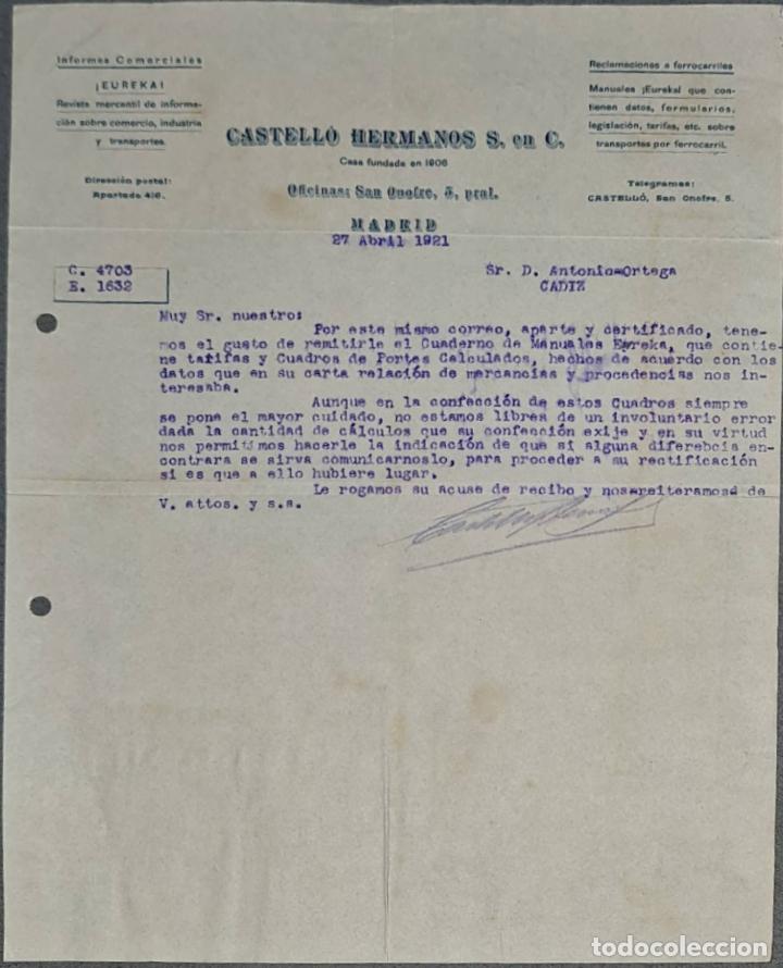 Cartas comerciais: Castell&oacute; Hermanos S. en C. Madrid. Espa&ntilde;a 1921
