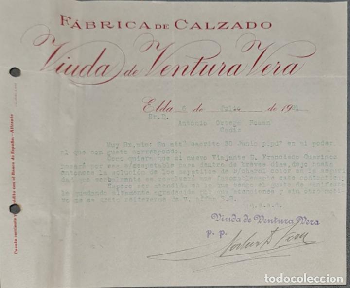 Lettres commerciales: Viuda de Ventura Vera. F&aacute;brica de calzado. Elda. Espa&ntilde;a 1921
