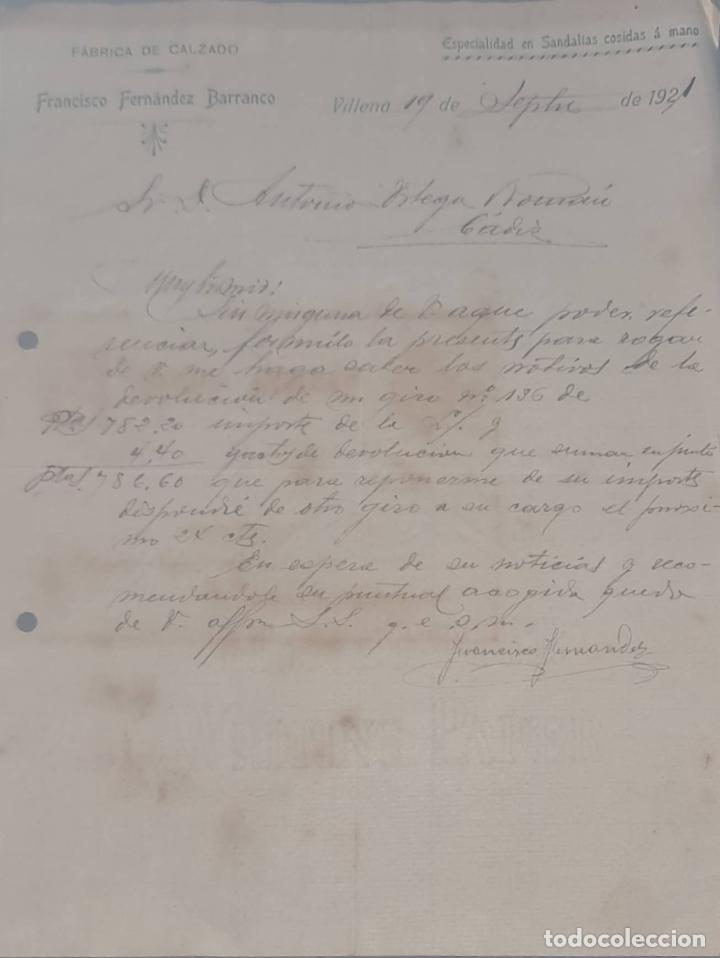 Lettres commerciales: Franc&iacute;sco Fern&aacute;ndez Barranco. F&aacute;brica de calzado. Villena. Espa&ntilde;a 1921