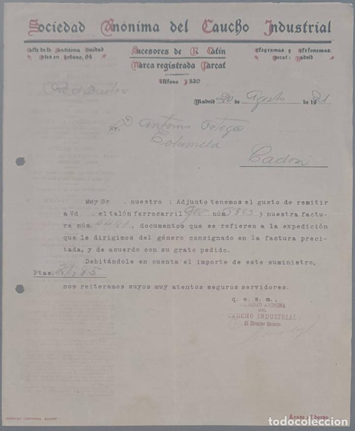 Lettres commerciales: Sociedad An&oacute;nima del Caucho Industrial. Sucesores de R. Cat&iacute;n. Madrid. Espa&ntilde;a 1921