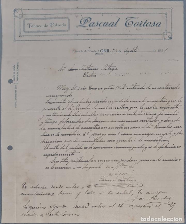 Lettres commerciales: Pascual Tortosa. F&aacute;brica de calzado. Onil. Alicante. Espa&ntilde;a 1921