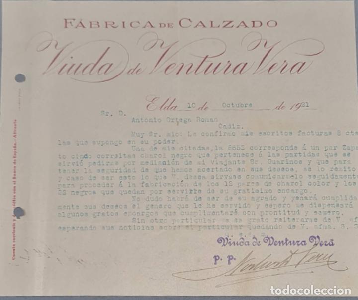 Lettres commerciales: Viuda de Ventura Vera. F&aacute;brica de calzado. Elda. Espa&ntilde;a 1921
