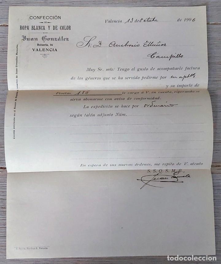 Cartas comerciais: ANTIGUA CARTA COMERCIAL DE JUAN GONZ&Aacute;LEZ - CONFECCI&Oacute;N ROPA BLANCA Y DE COLOR - TELEGRAMA - A&Ntilde;O 1906