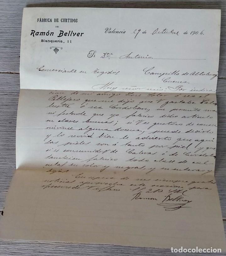 Cartas comerciais: ANTIGUA CARTA COMERCIAL DE RAM&Oacute;N BELLVER - FABRICA DE CURTIDOS - TELEGRAMA - A&Ntilde;O 1906 - VALENCIA - T