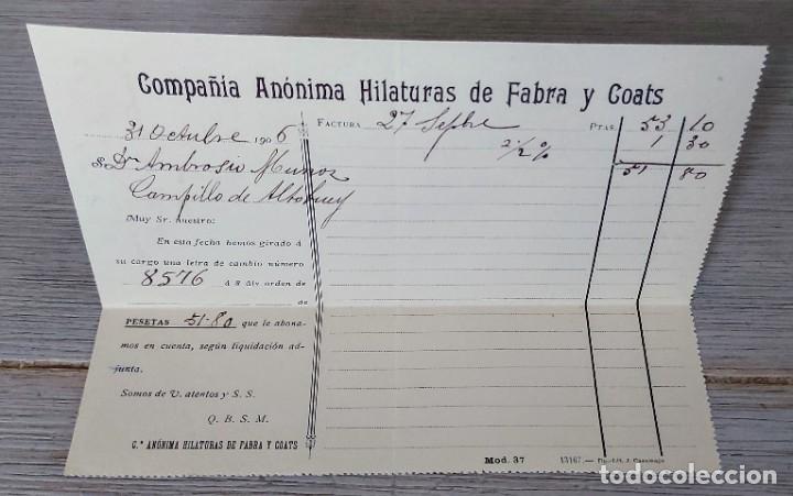 Cartas comerciais: ANTIGUA FACTURA CARTA COMERCIAL DE LA COMPA&Ntilde;IA ANONIMA HILATURAS DE FABRA Y COATS - BARCELONA - TELE