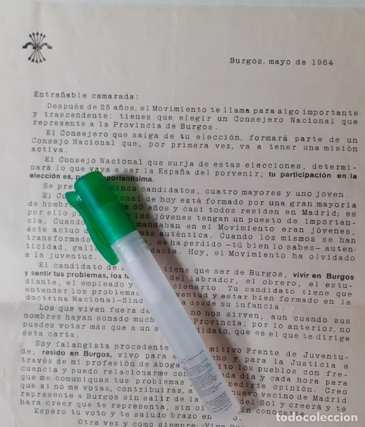 Cartas comerciais: Carta elecci&oacute;n consejero nacional del movimiento. Falange. Burgos 1964