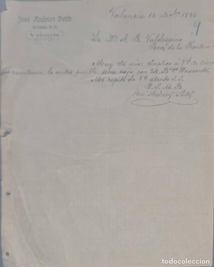 Cartas comerciais: Jos&eacute; Adriot Petit. Valencia. Espa&ntilde;a 1896