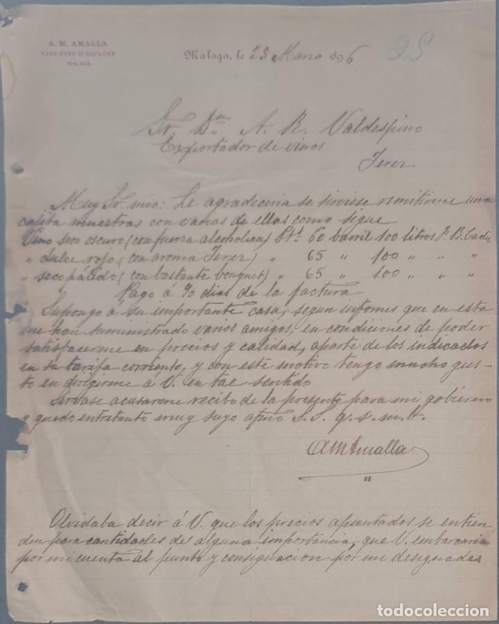 Cartas comerciais: A.M. Amalla. Vins Fins D&acute;Espagne. M&aacute;laga. Espa&ntilde;a 1896