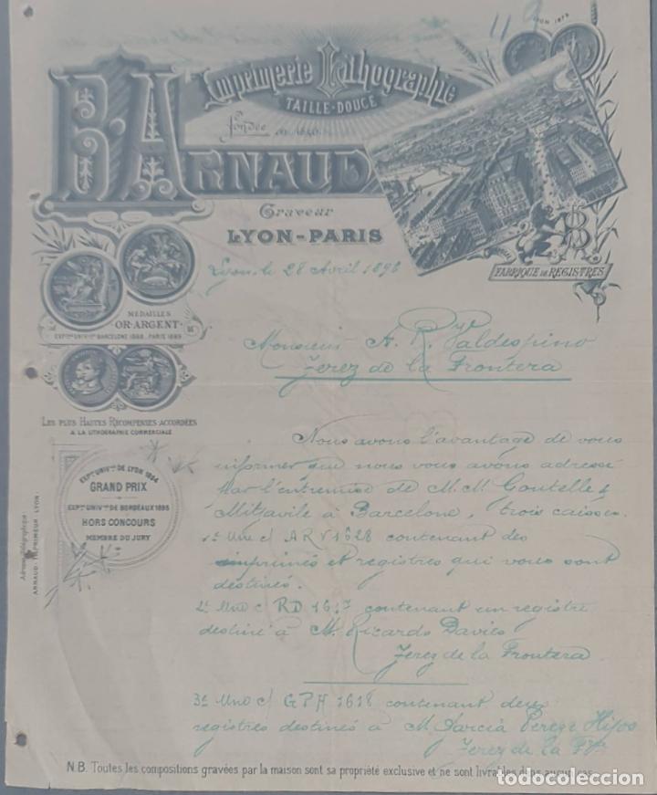 Cartas comerciais: B. Arnaud. Imprimerie Lithographie. Lyon. Par&iacute;s 1896