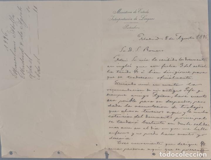 Cartas comerciais: Ministerio de Estado Interpretaci&oacute;n de lenguas. Marceliano de Abella. Madrid. Espa&ntilde;a 1896
