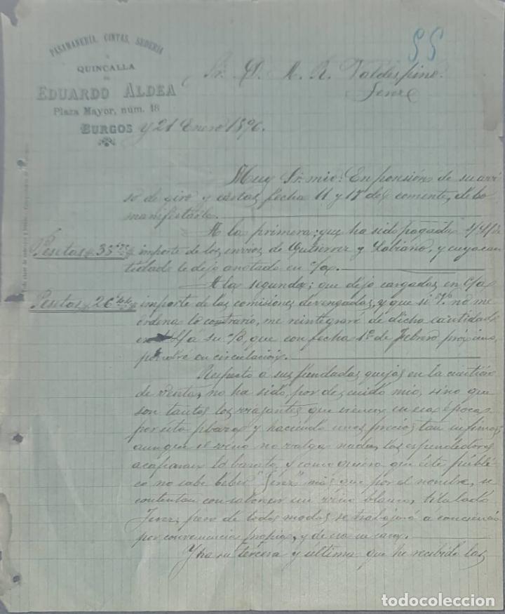 Lettres commerciales: Eduardo Aldea. Pasamaner&iacute;a, cintas, seder&iacute;a y quincalla. Burgos. Espa&ntilde;a 1896