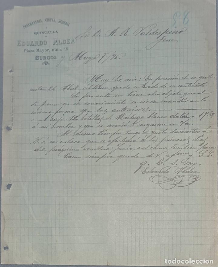 Lettres commerciales: Eduardo Aldea. Pasamaner&iacute;a, cintas, seder&iacute;a y quincalla. Burgos. Espa&ntilde;a 1896