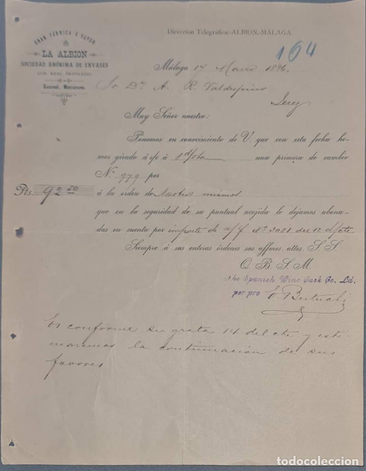 Lettres commerciales: La Albion. Gran f&aacute;brica &aacute; vapor. Sociedad An&oacute;nima de envases. M&aacute;laga. Espa&ntilde;a 1896